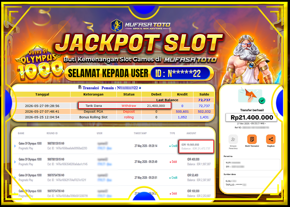 MUFASATOTO JACKPOT PRAGMATIC PLAY Rp 21.400.000|LUNAS